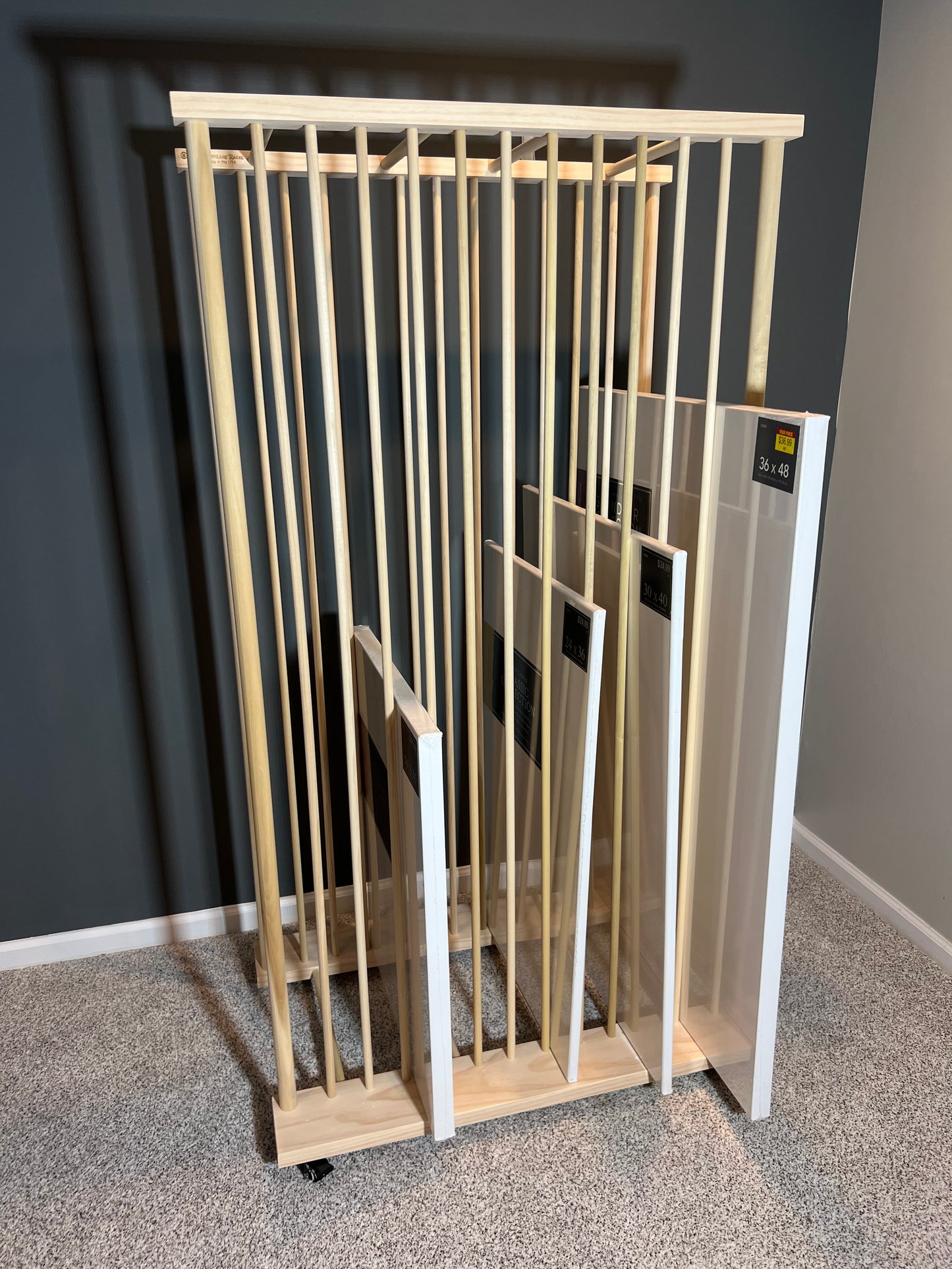 Large Art Canvas Storage - 36” Long Enclosed Art Storage Rack / Art Storage Cart - Options to hold Large Canvas up to 60” or 72”