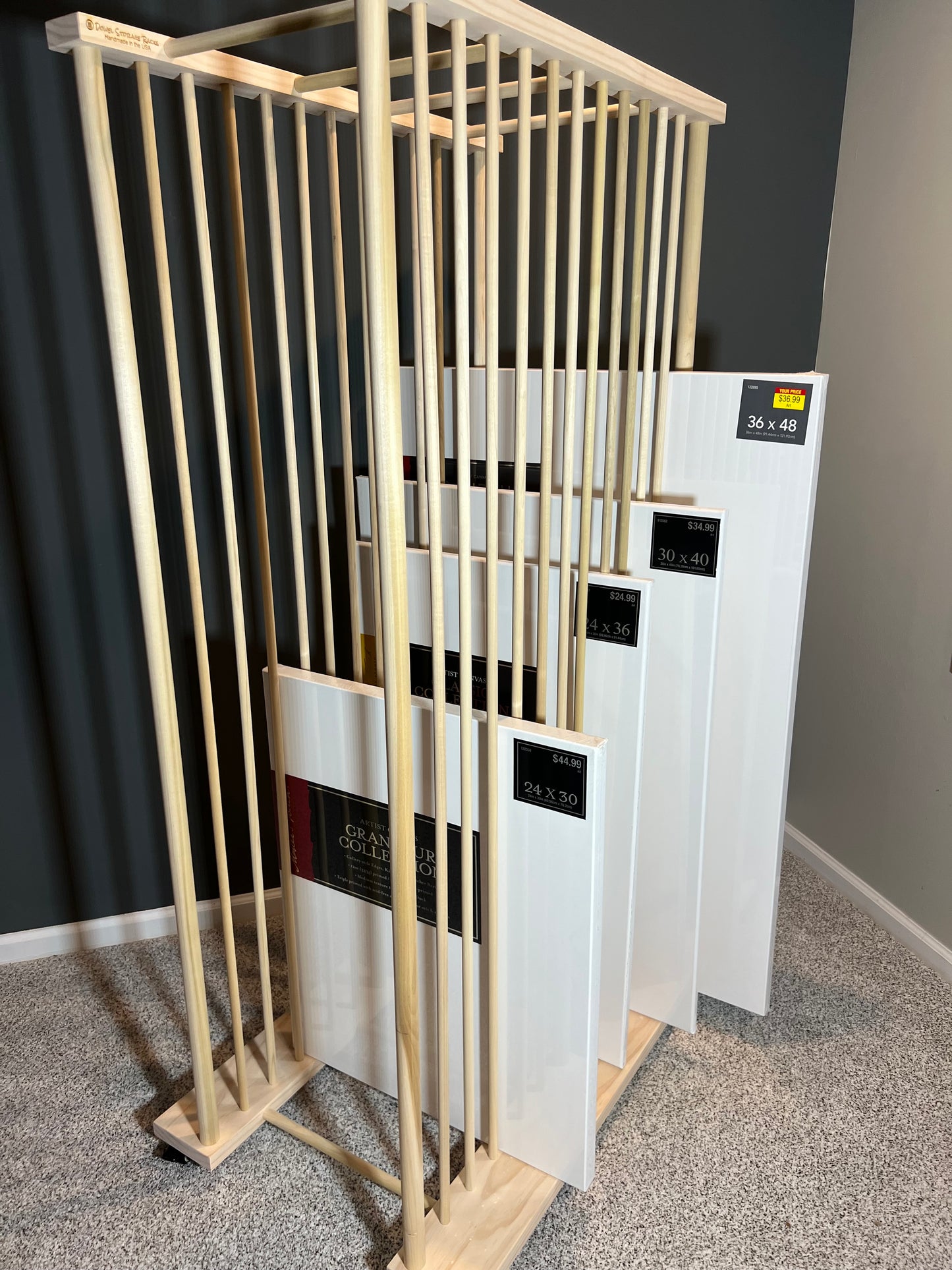 Large Art Canvas Storage - 36” Long Enclosed Art Storage Rack / Art Storage Cart - Options to hold Large Canvas up to 60” or 72”