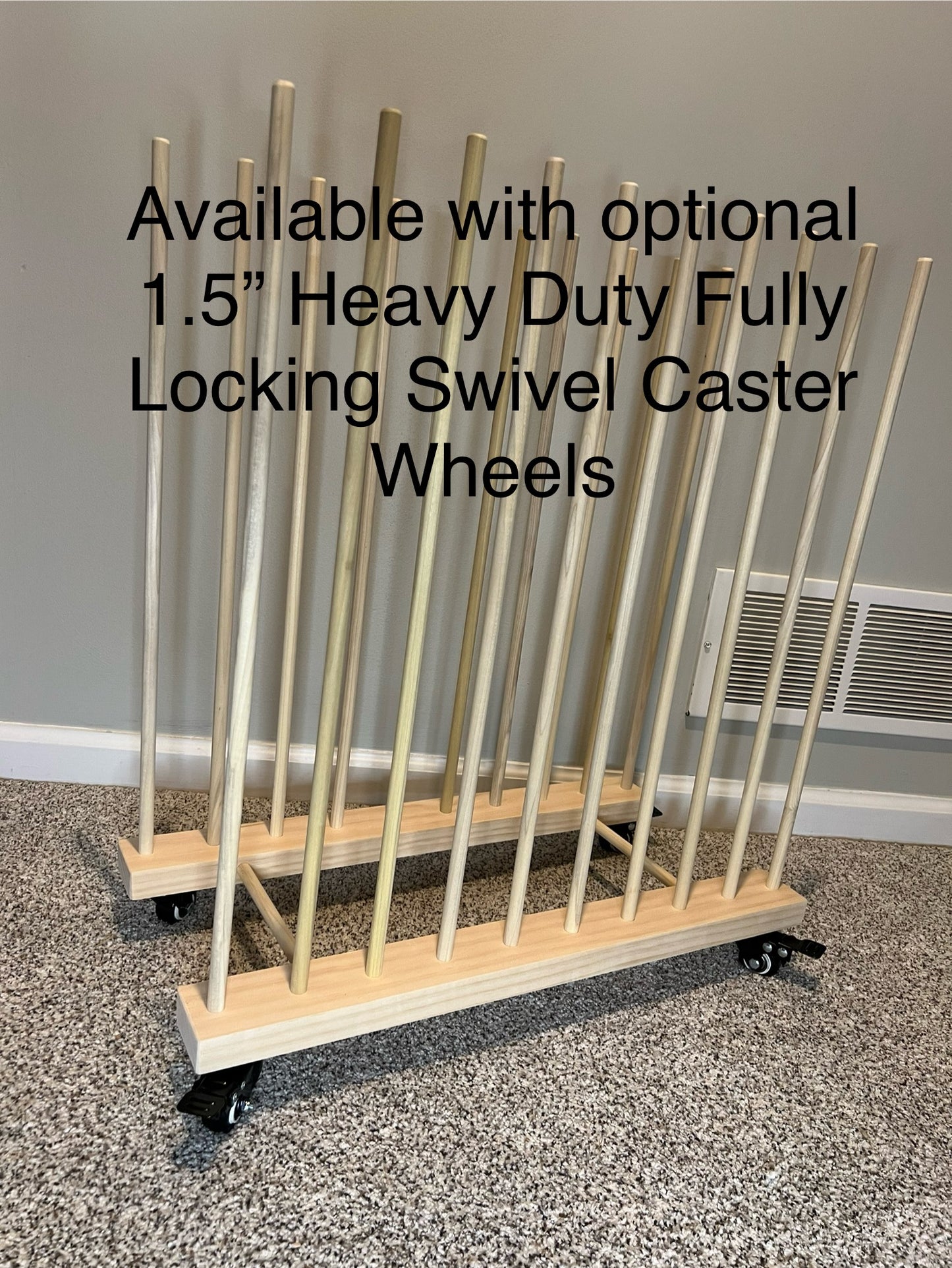 Art Storage Rack with 24” Tall Dowels - Optional Locking Caster Wheels - For Framed Art, Picture Frame, Canvas Pictures, Paintings