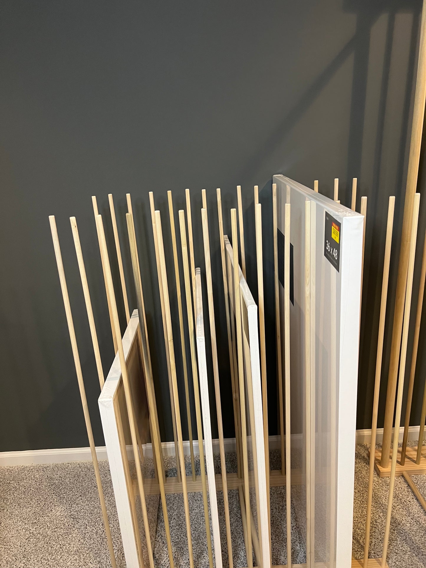 Large Canvas Art Storage Rack - 36" long x 20”wide with 48" tall dowels - up to 48” Canvas