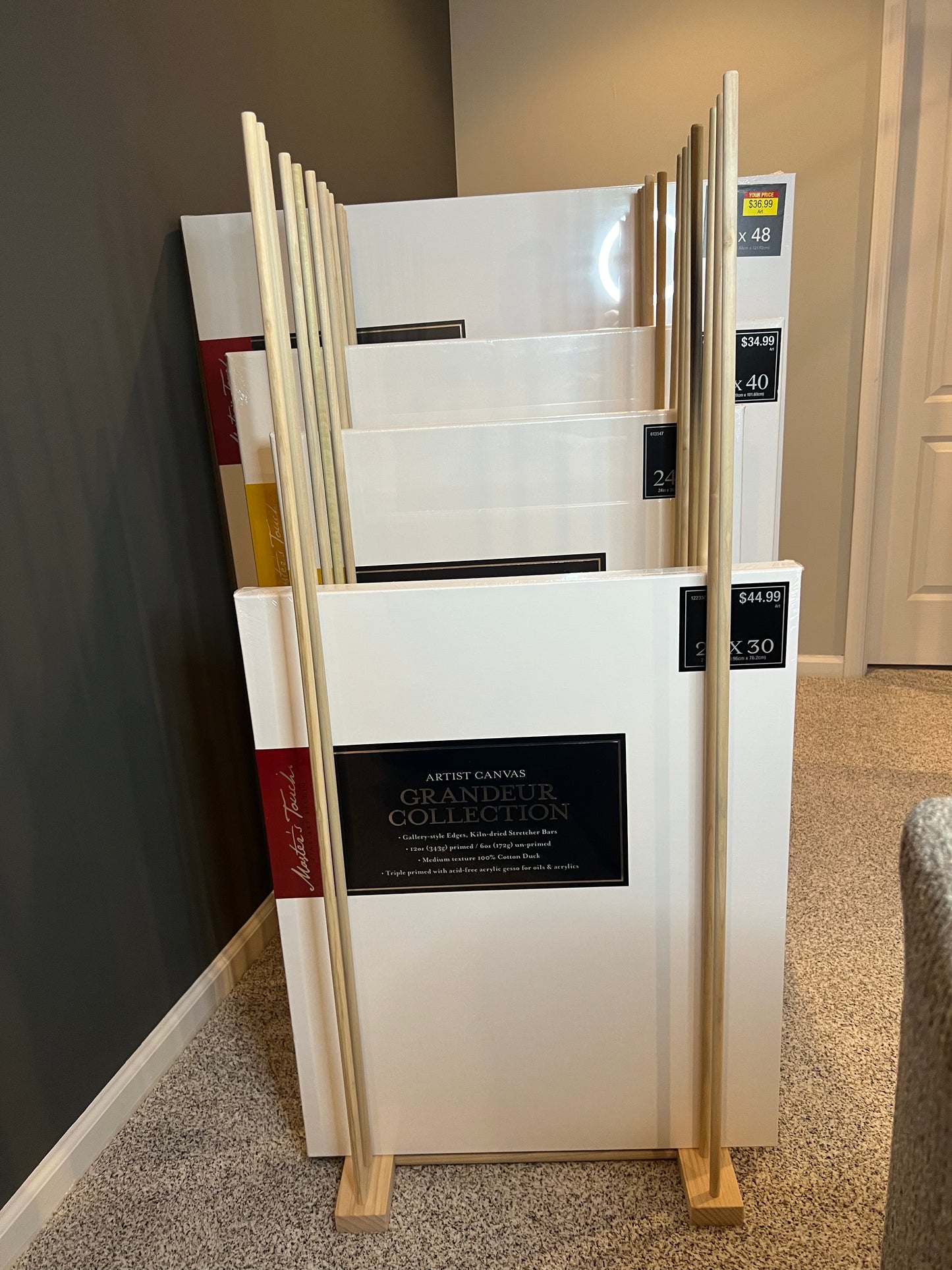 Large Canvas Art Storage Rack - 36" long x 20”wide with 48" tall dowels - up to 48” Canvas