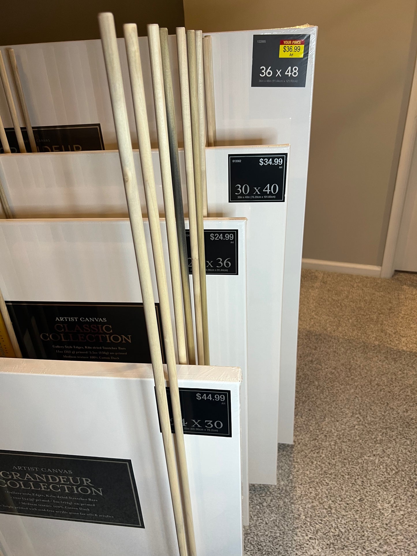 Large Canvas Art Storage Rack - 36" long x 20”wide with 48" tall dowels - up to 48” Canvas