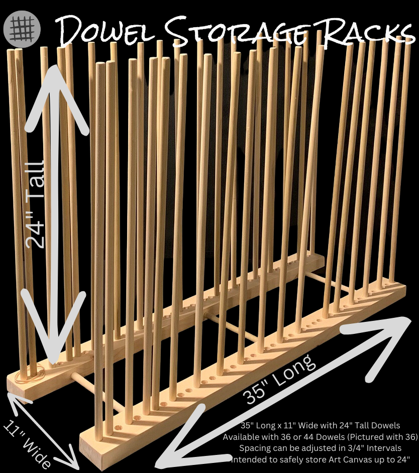 Adjustable Art Storage Rack - For Framed Art, Picture Frame, Canvas Pictures - 24” tall dowels