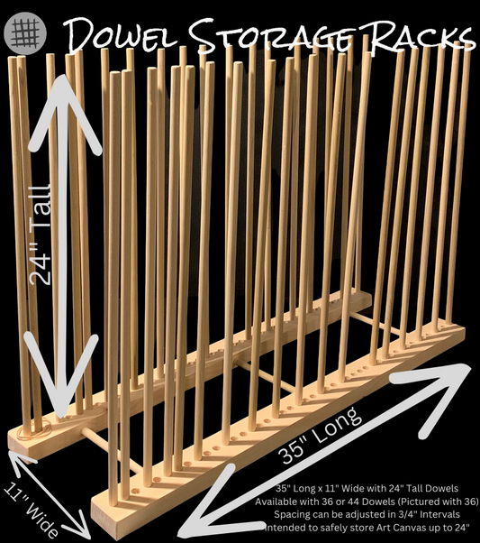 Adjustable Art Storage Rack - For Framed Art, Picture Frame, Canvas Pictures - 24” tall dowels