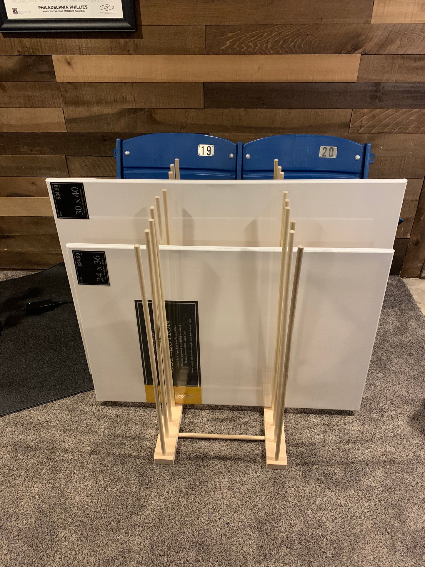 Art Storage Rack - For Framed Art, Picture Frame, Canvas Pictures, Paintings - 30" tall dowels