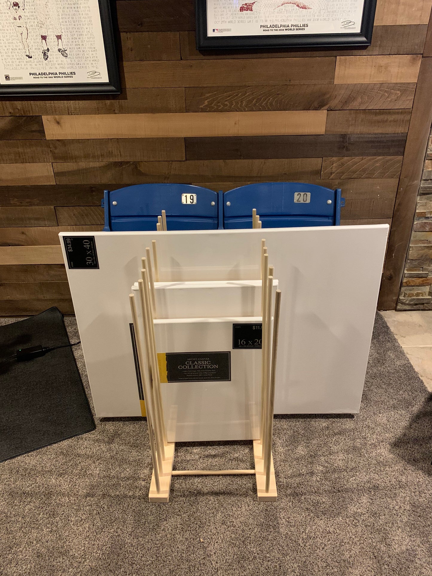 Art Storage Rack - For Framed Art, Picture Frame, Canvas Pictures, Paintings - 30" tall dowels