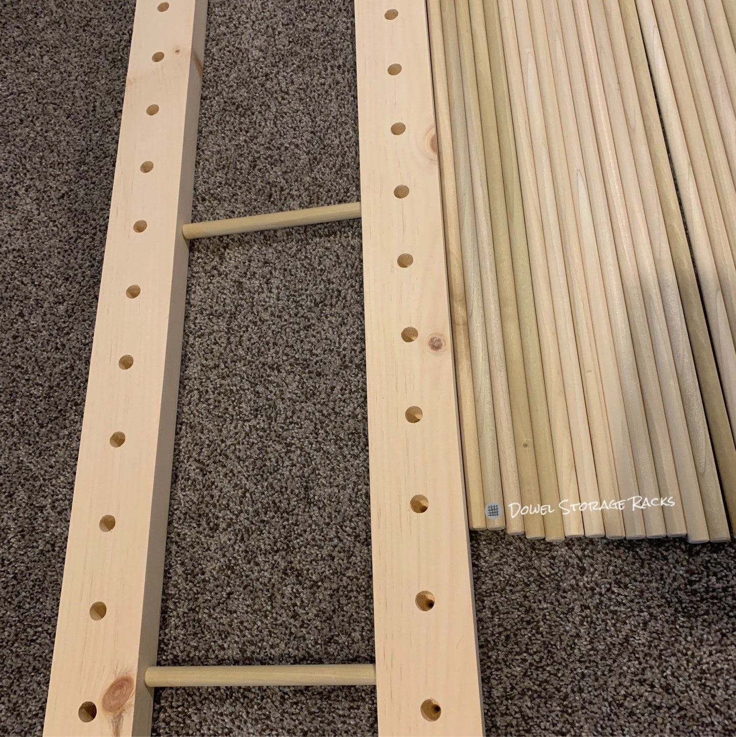 Art Storage Rack - 36" Long x 11" Wide with 24" Tall Dowels - For Framed Art, Picture Frame, Canvas Pictures, Paintings