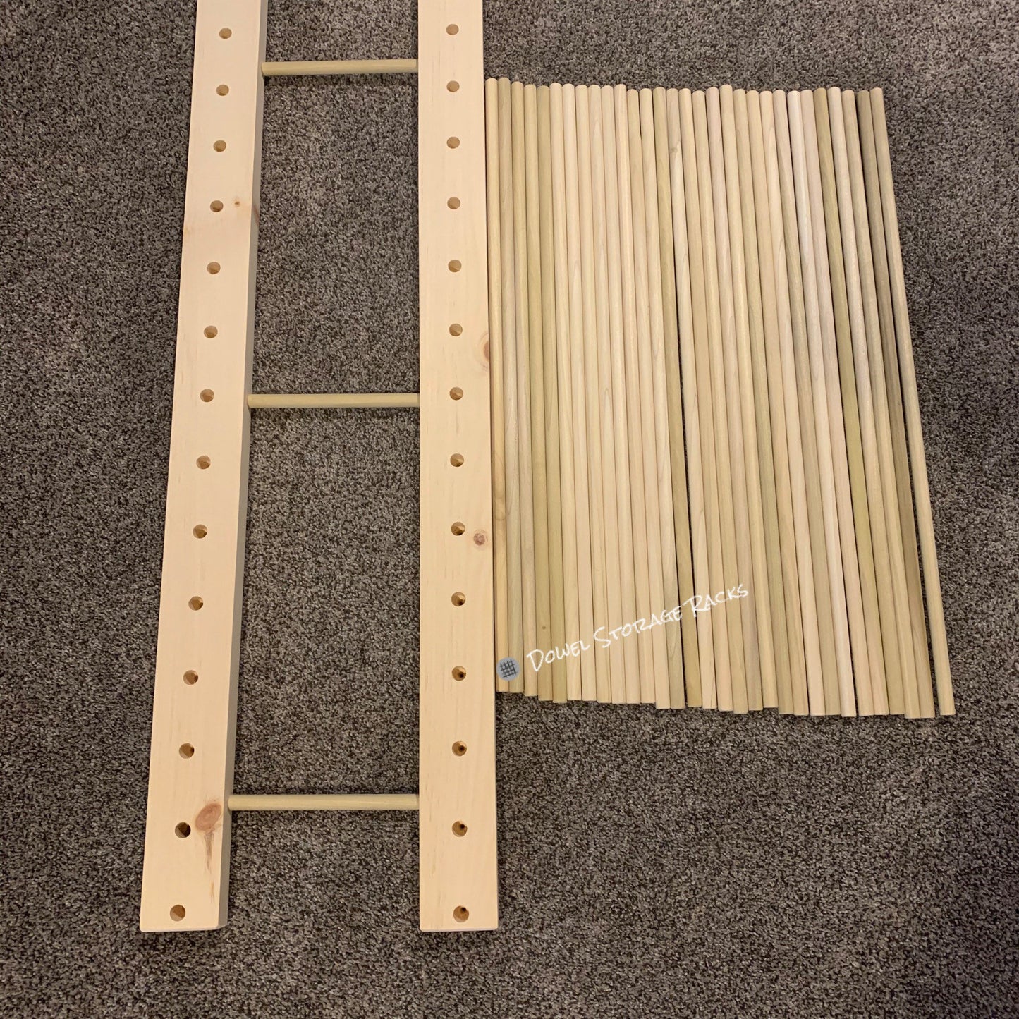Art Storage Rack - 36" Long x 11" Wide with 24" Tall Dowels - For Framed Art, Picture Frame, Canvas Pictures, Paintings