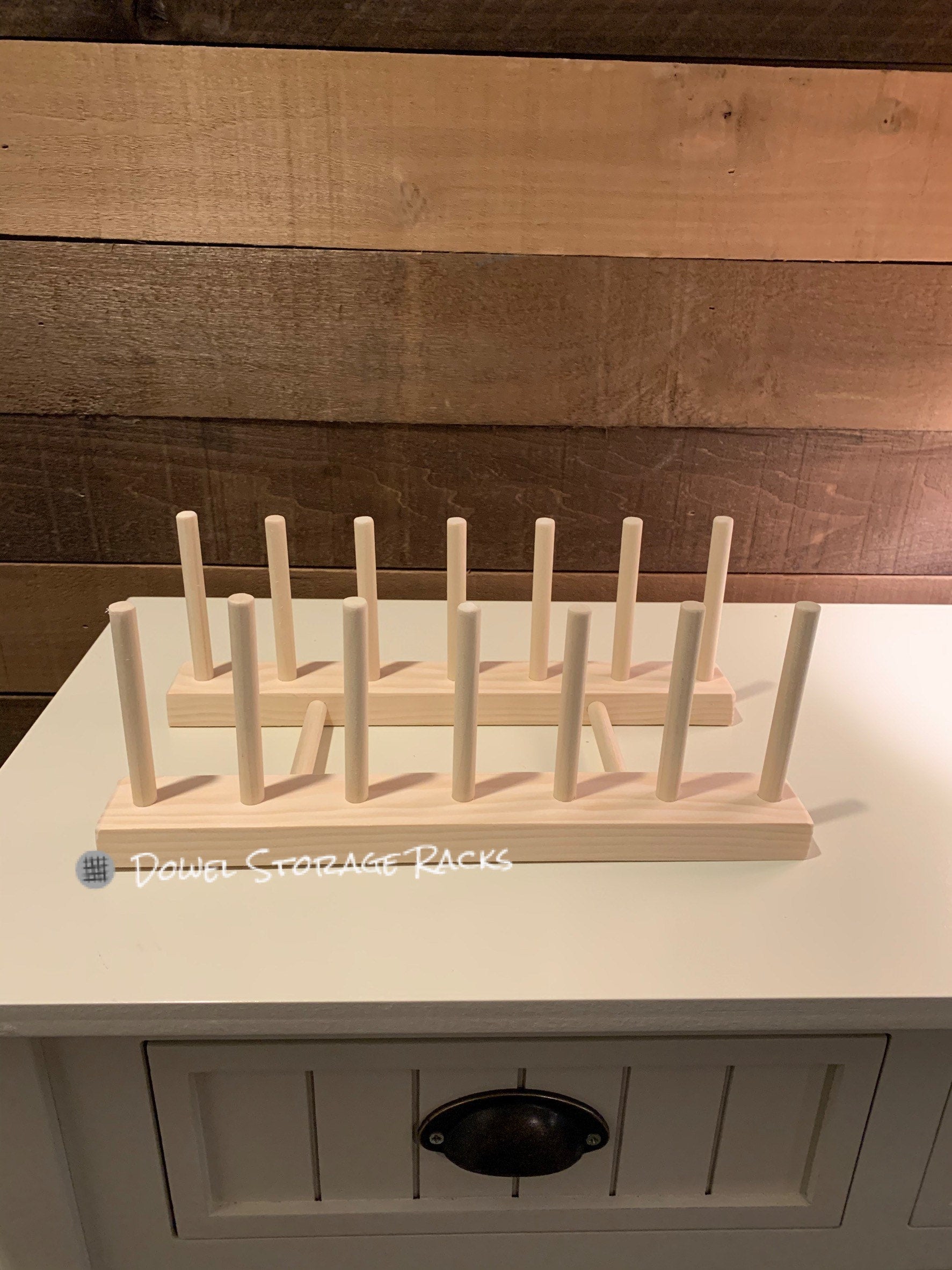 Small Wooden Dowel Storage Rack - 9.75” long by 10” wide with 12