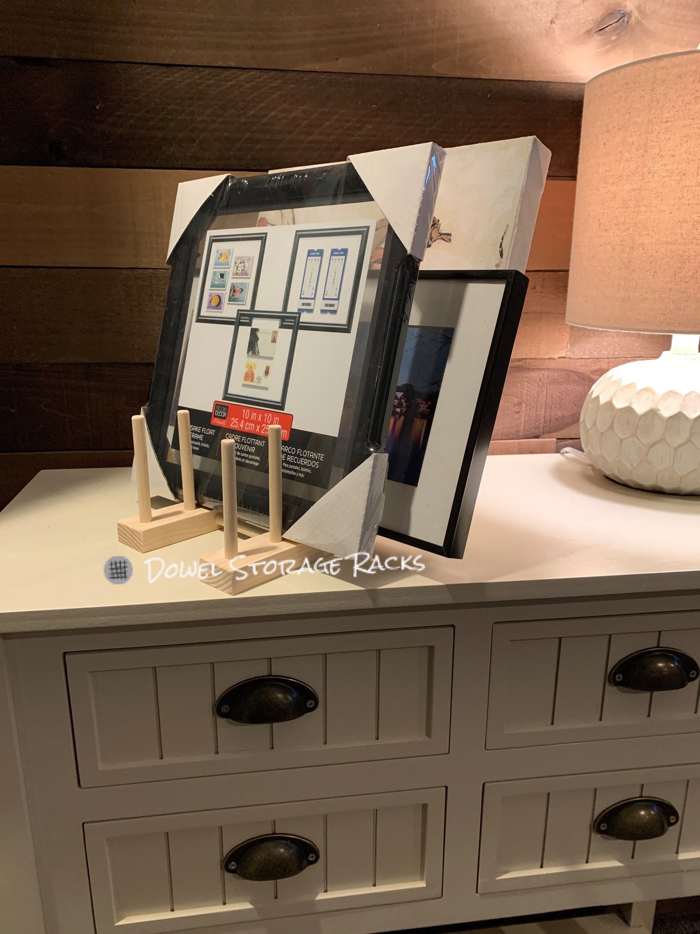 Small Wooden Dowel Storage Rack - Framed Art, Picture Frame, Plate Rack, Display