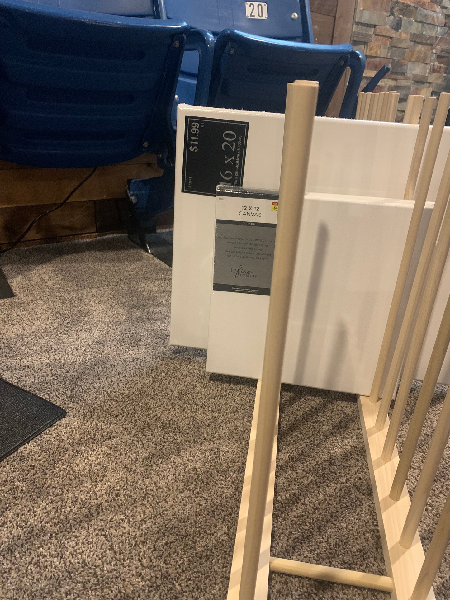 Art Storage Rack - 46" long by 8" wide with 18" tall dowels