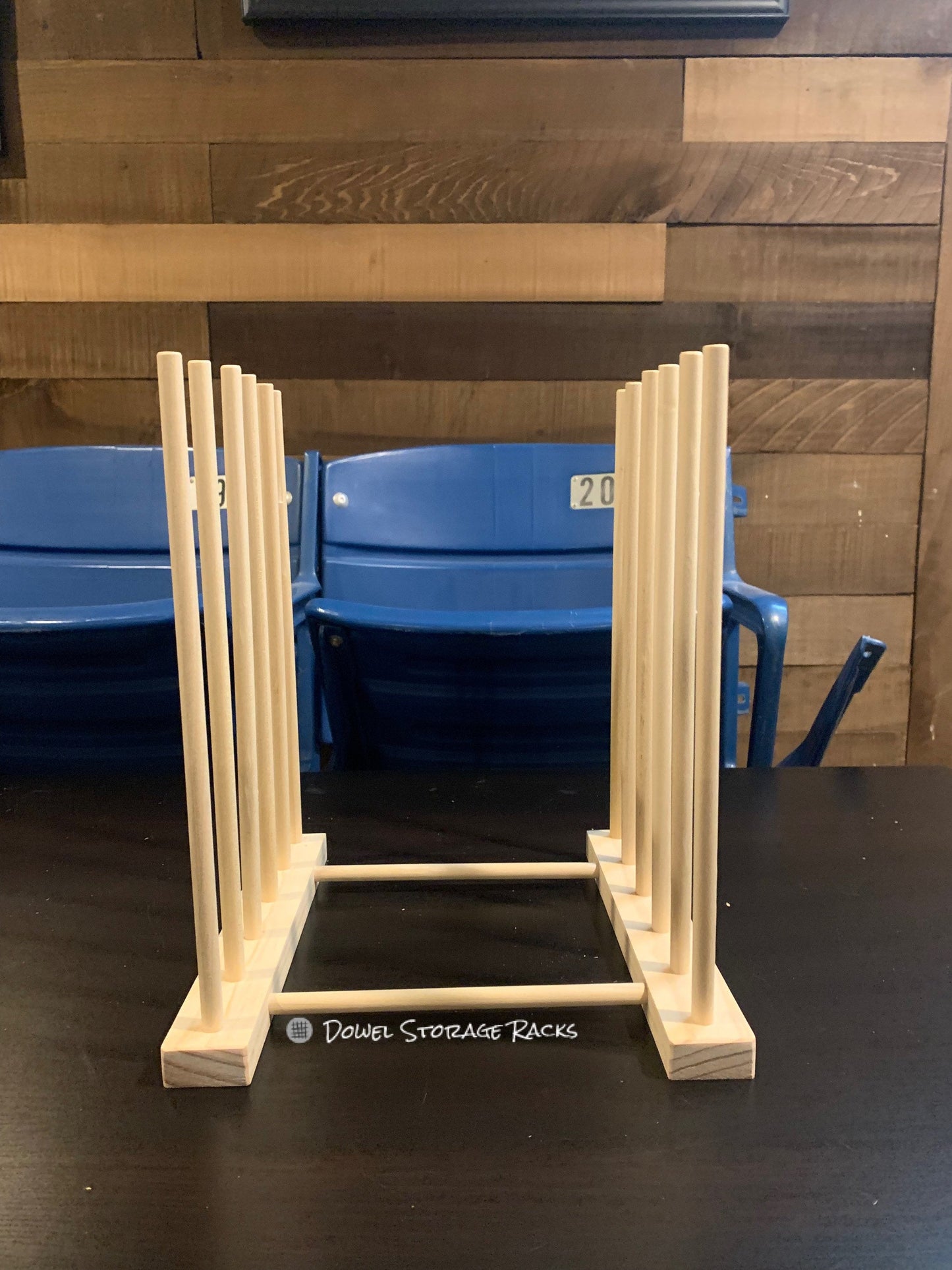 Small Wooden Dowel Storage Rack - 9.75” long by 10” wide with 12” dowels