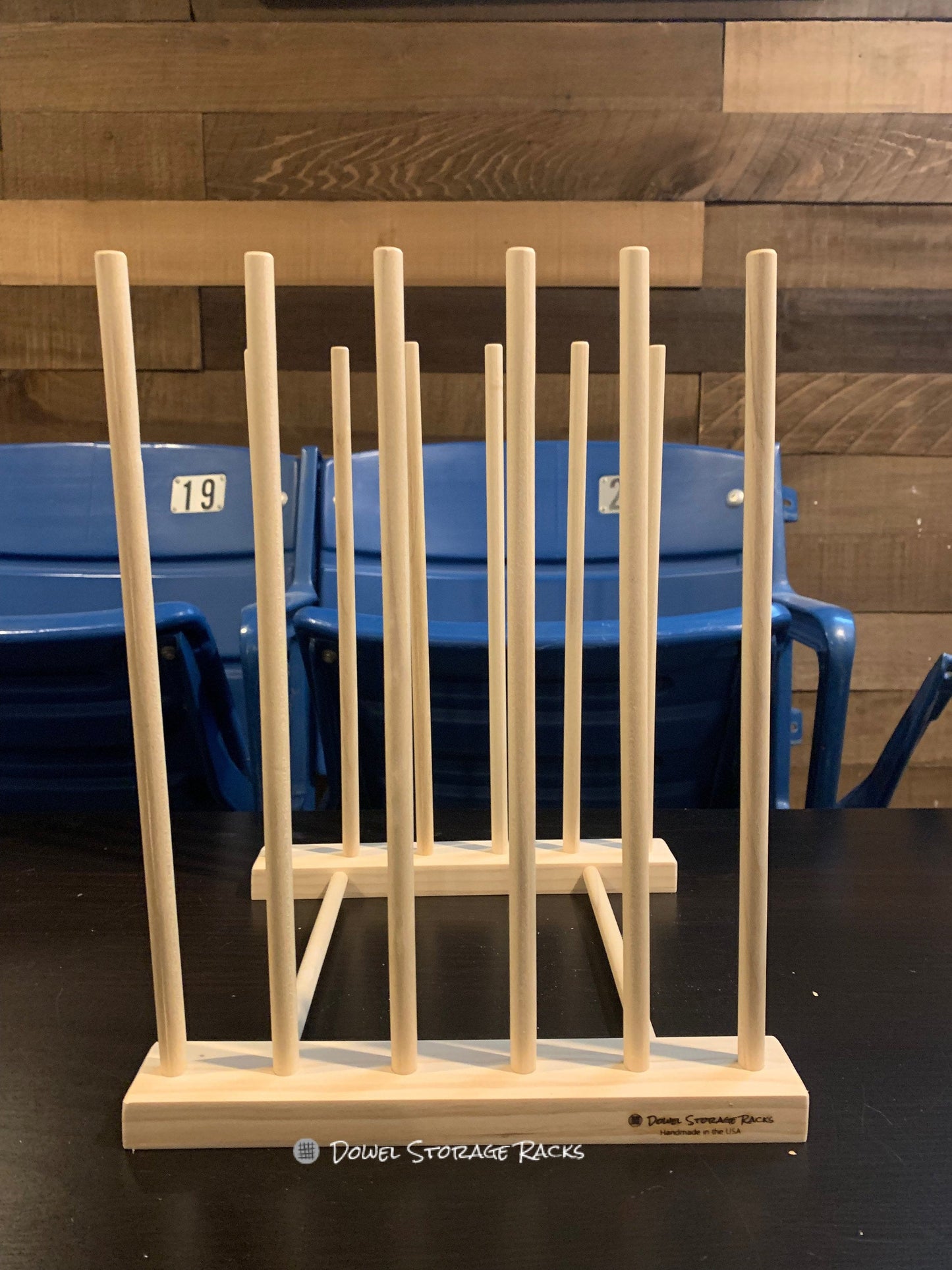 Small Wooden Dowel Storage Rack - 9.75” long by 10” wide with 12” dowels