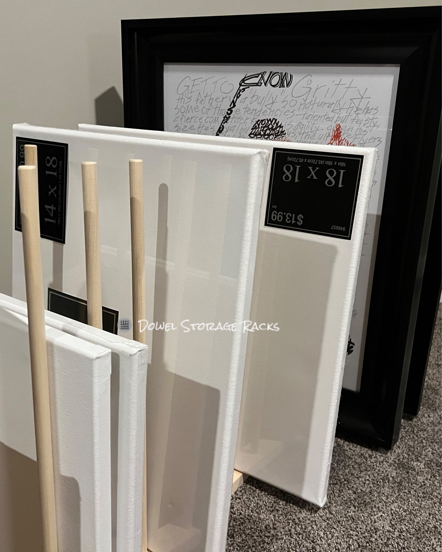 36” Long x 8” Wide Art Storage Rack- Two Height Options available - 12” or 18” tall