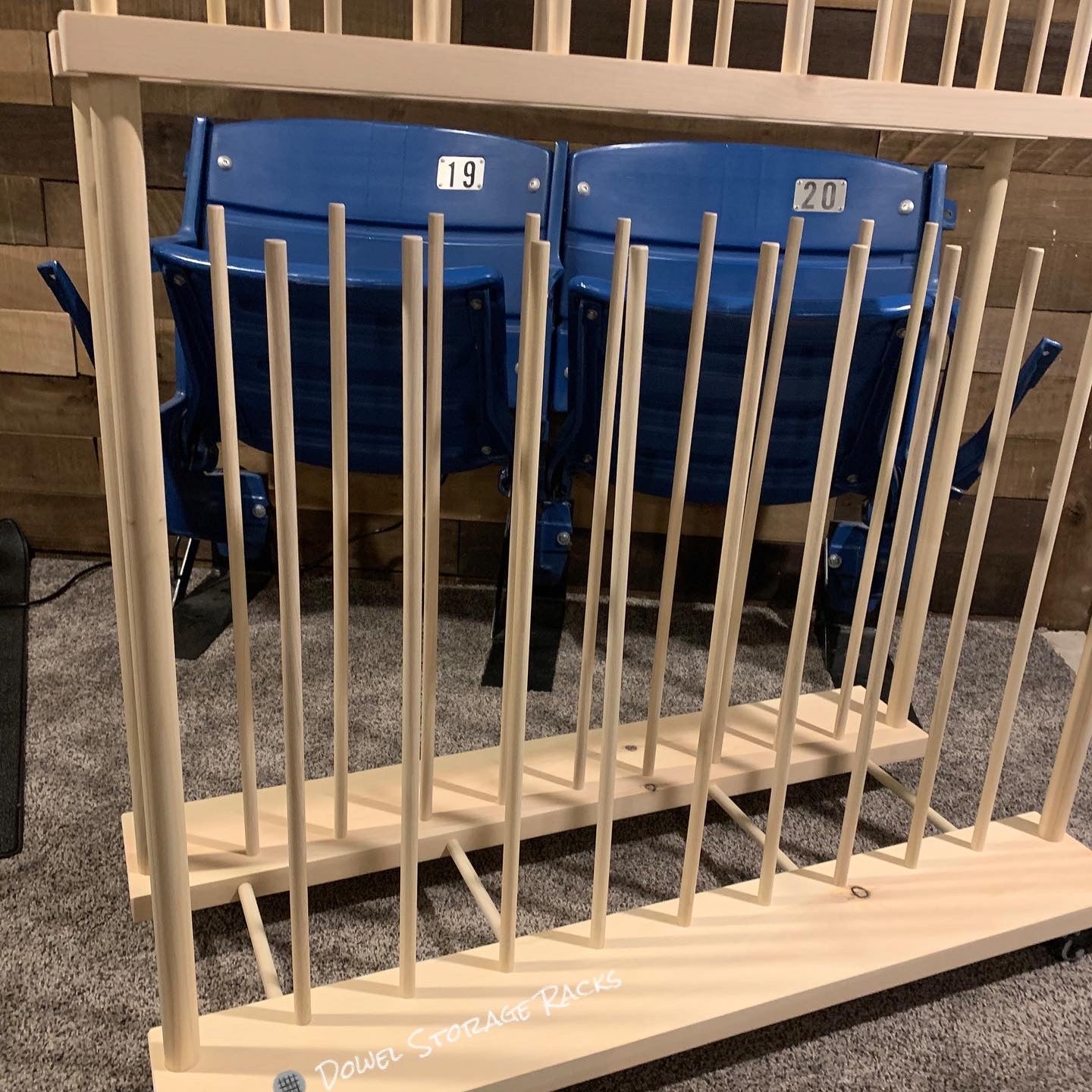 Two Tier Art Storage Cart With Swivel Caster Wheels- 36" long with 24" tall dowels on bottom - 20" dowels on top