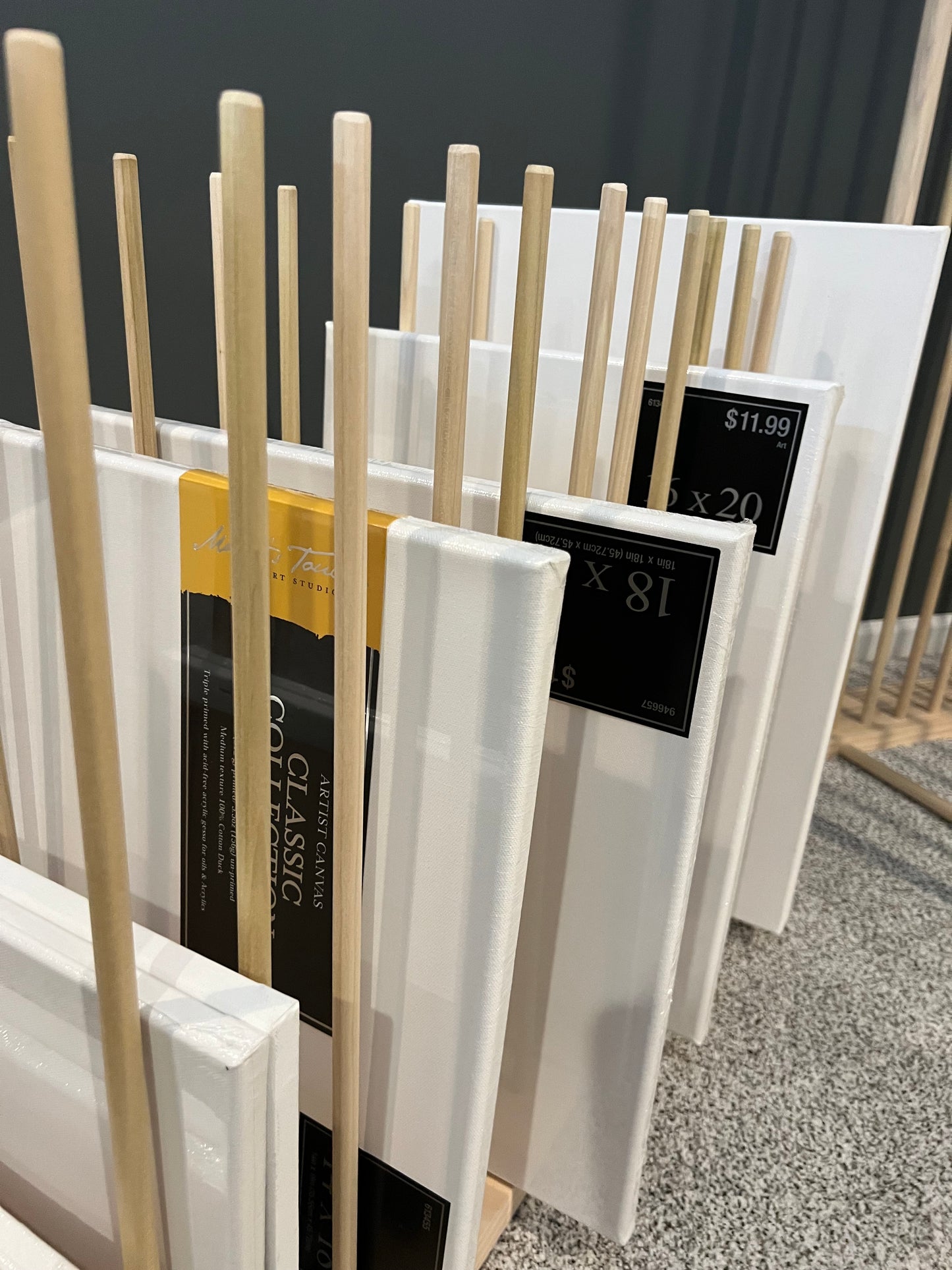 Art Storage Rack - 36" Long x 11" Wide with 24" Tall Dowels - For Framed Art, Picture Frame, Canvas Pictures, Paintings