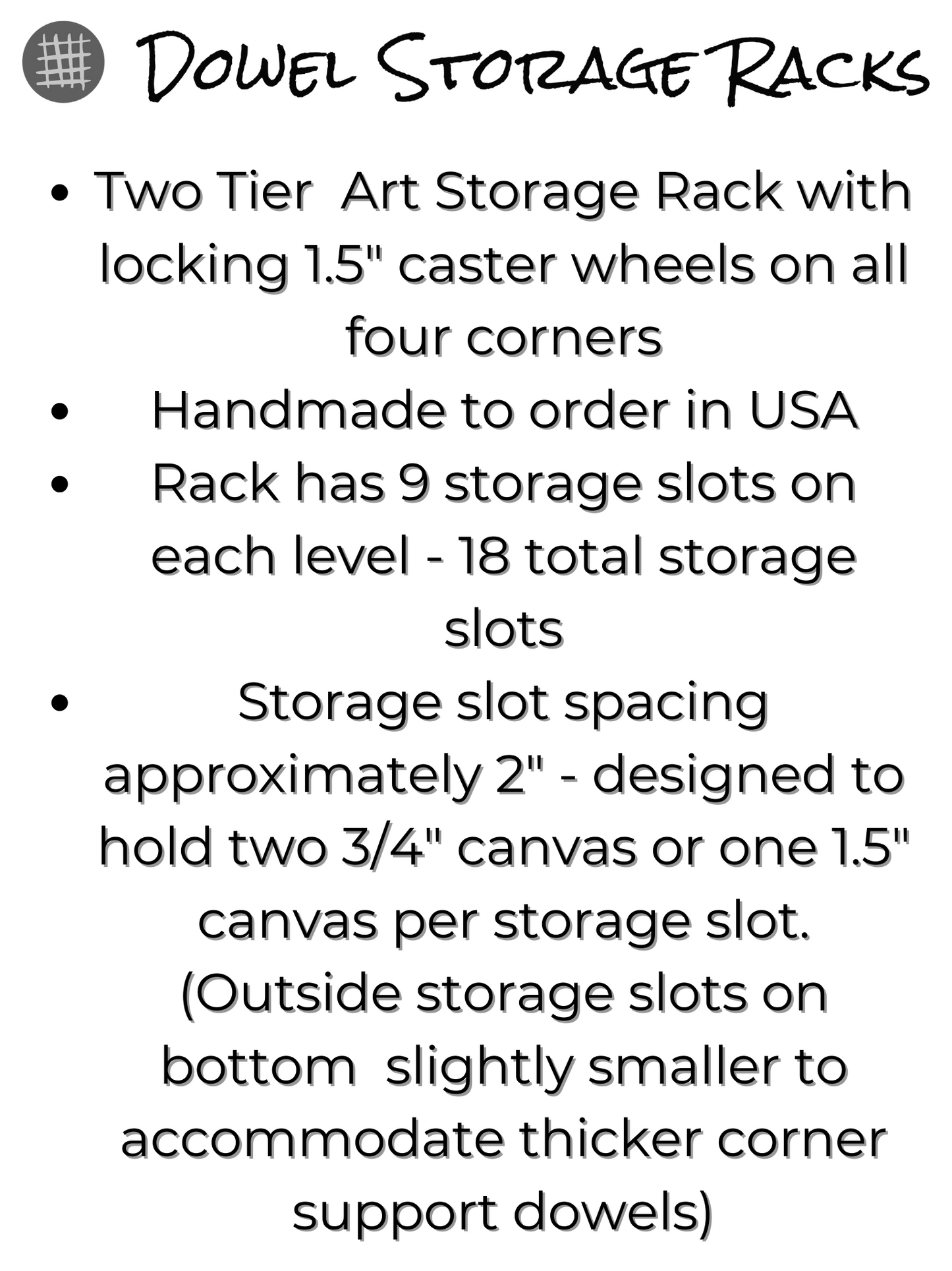 Two Tier Art Storage Cart With Swivel Caster Wheels - 24" Long With 24" Tall Dowels