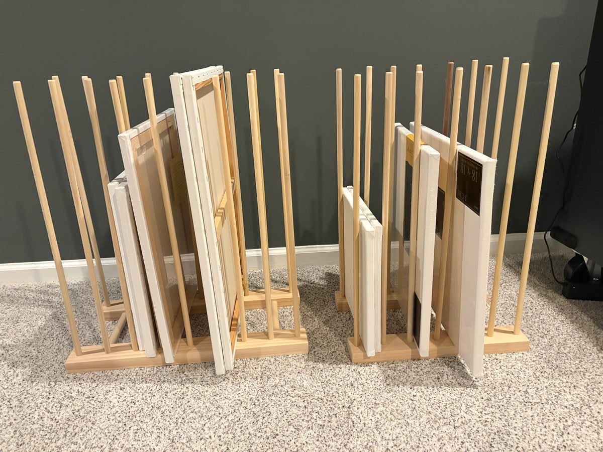 Ready Now - Lot of 2 - Art Storage Rack with 24” Tall Dowels - Optional Wheels