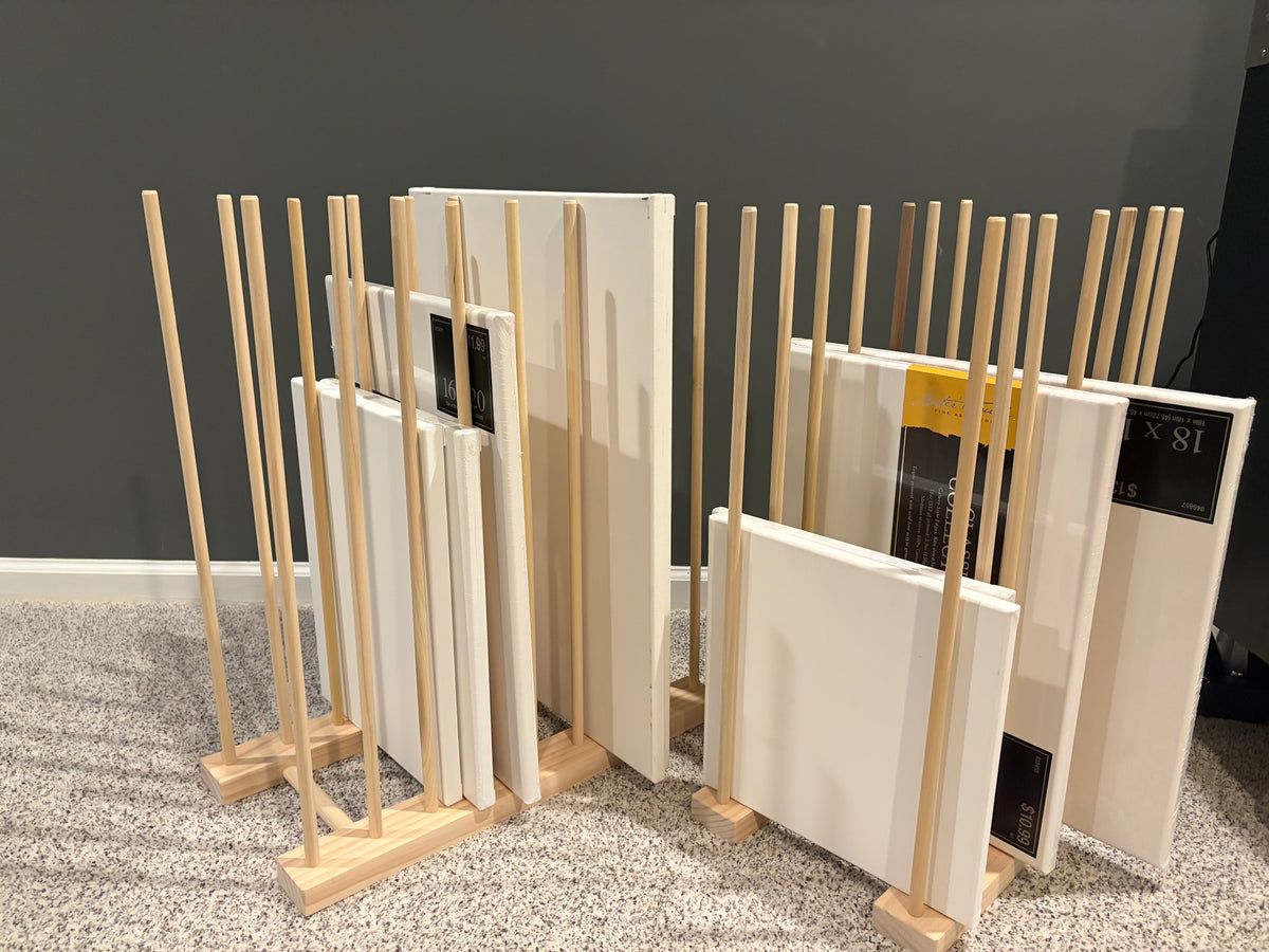 Ready Now - Lot of 2 - Art Storage Rack with 24” Tall Dowels - Optional Wheels
