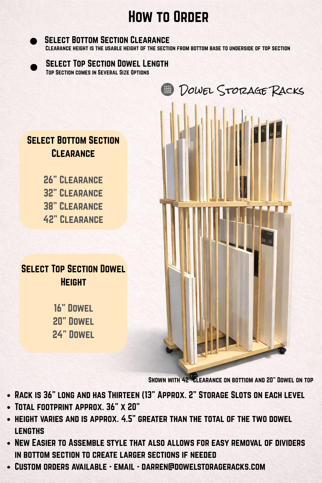 Two Tier Art Storage Cart with Swivel Caster Wheels - Several Size Options Available