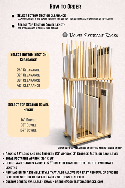 Two Tier Art Storage Cart with Swivel Caster Wheels - Several Size Options Available