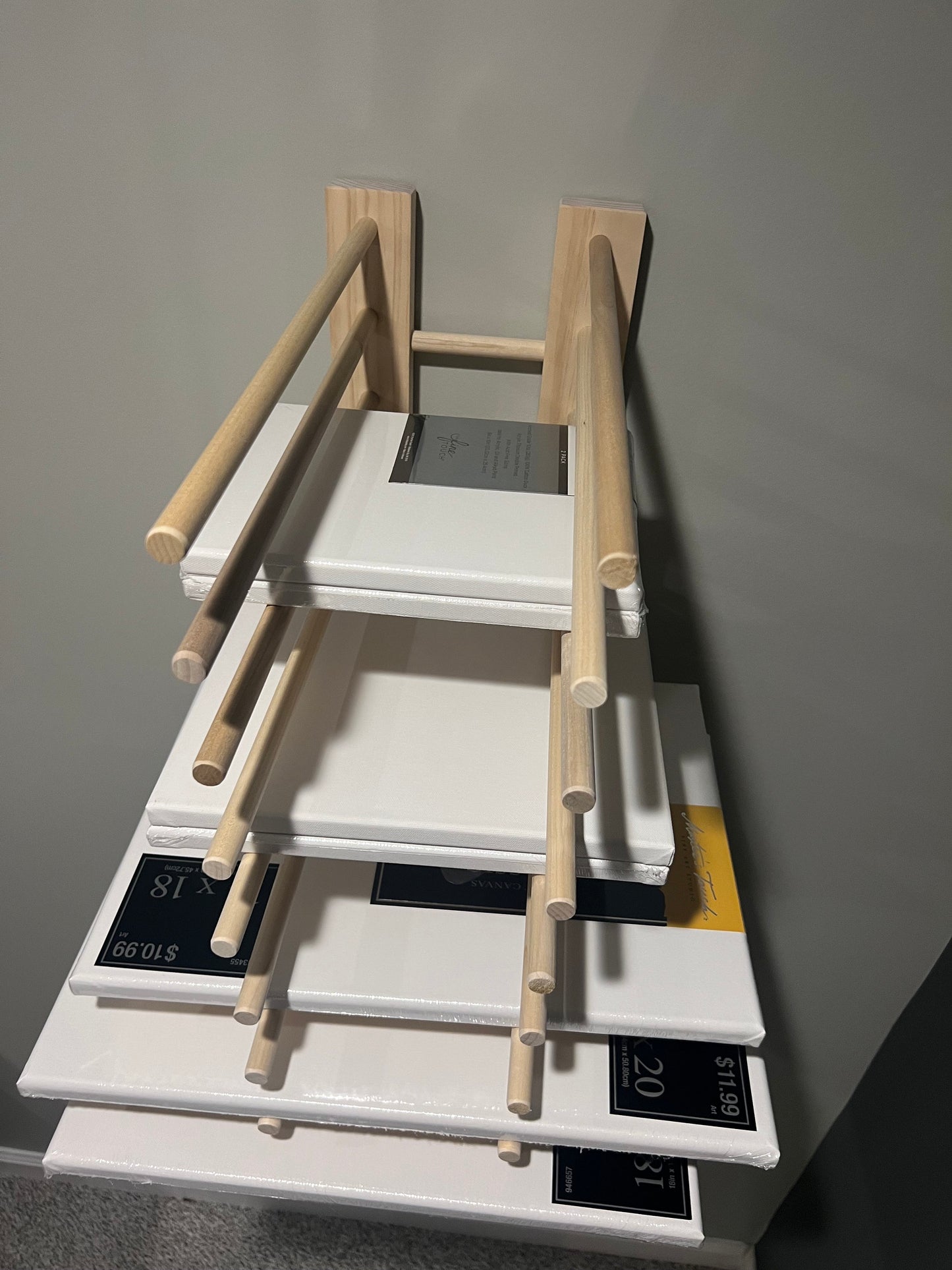 Heavier Duty Wall Mount Art Storage/Drying Rack - 24” long version with multiple height options - Pictured with 18” Tall Dowels