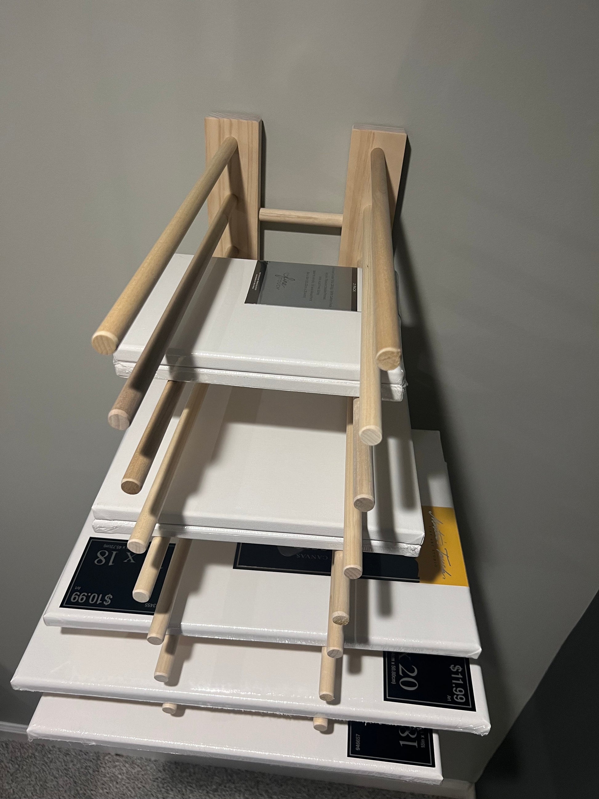 Heavier Duty Wall Mount Art Storage/Drying Rack - 24” long version with multiple height options - Pictured with 18” Tall Dowels