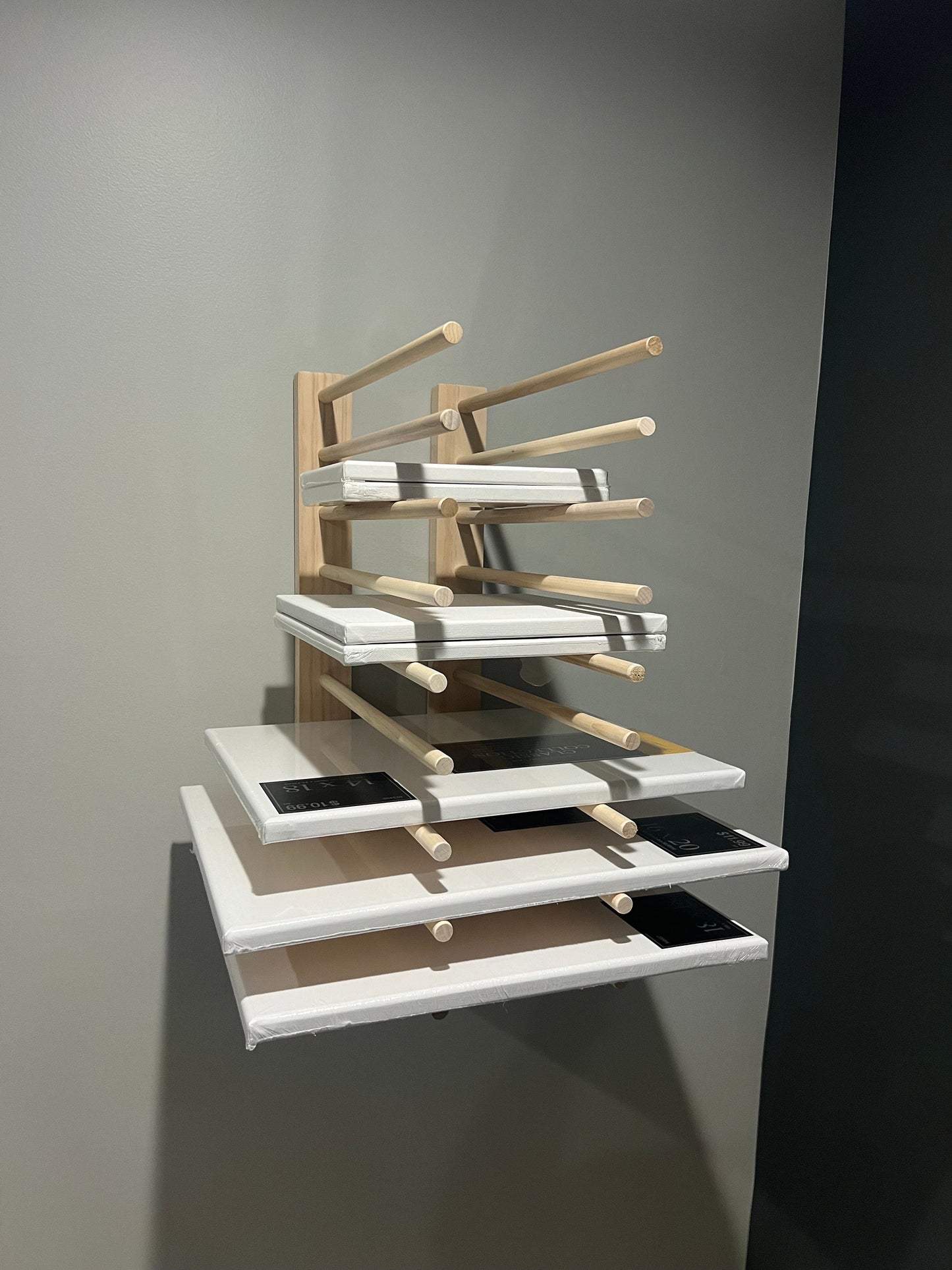 Heavier Duty Wall Mount Art Storage/Drying Rack - 24” long version with multiple height options - Pictured with 18” Tall Dowels