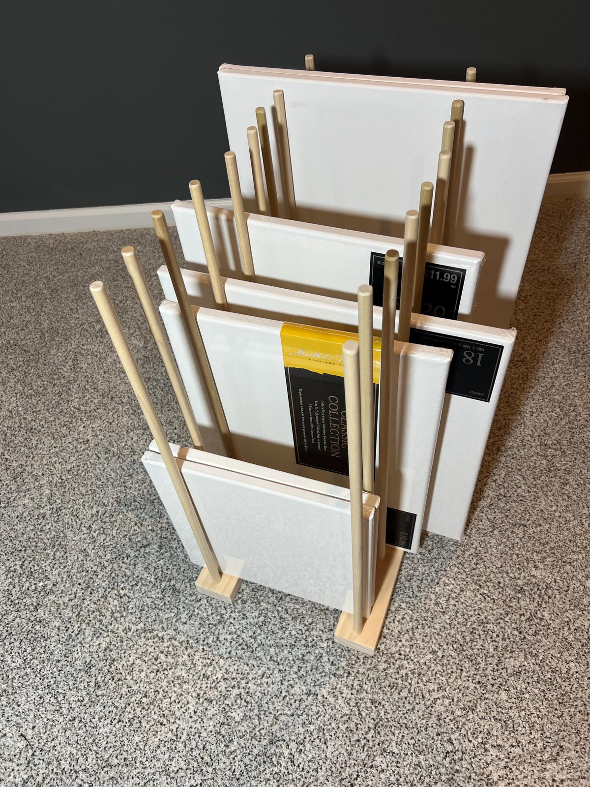 Handmade Wood Art Storage Rack: Canvas, Picture Frame Organizer - Optional Wheels