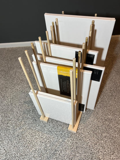 Handmade Wood Art Storage Rack: Canvas, Picture Frame Organizer - Optional Wheels