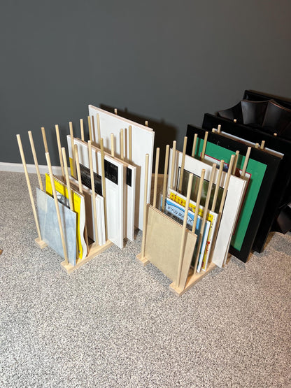 Handmade Wood Art Storage Rack: Canvas, Picture Frame Organizer - Optional Wheels