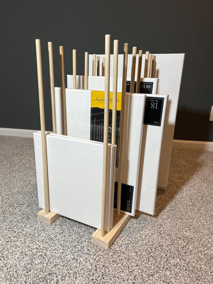 Handmade Wood Art Storage Rack: Canvas, Picture Frame Organizer - Optional Wheels
