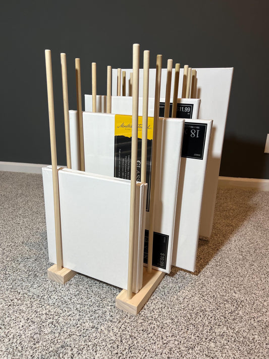 Handmade Wood Art Storage Rack: Canvas, Picture Frame Organizer - Optional Wheels
