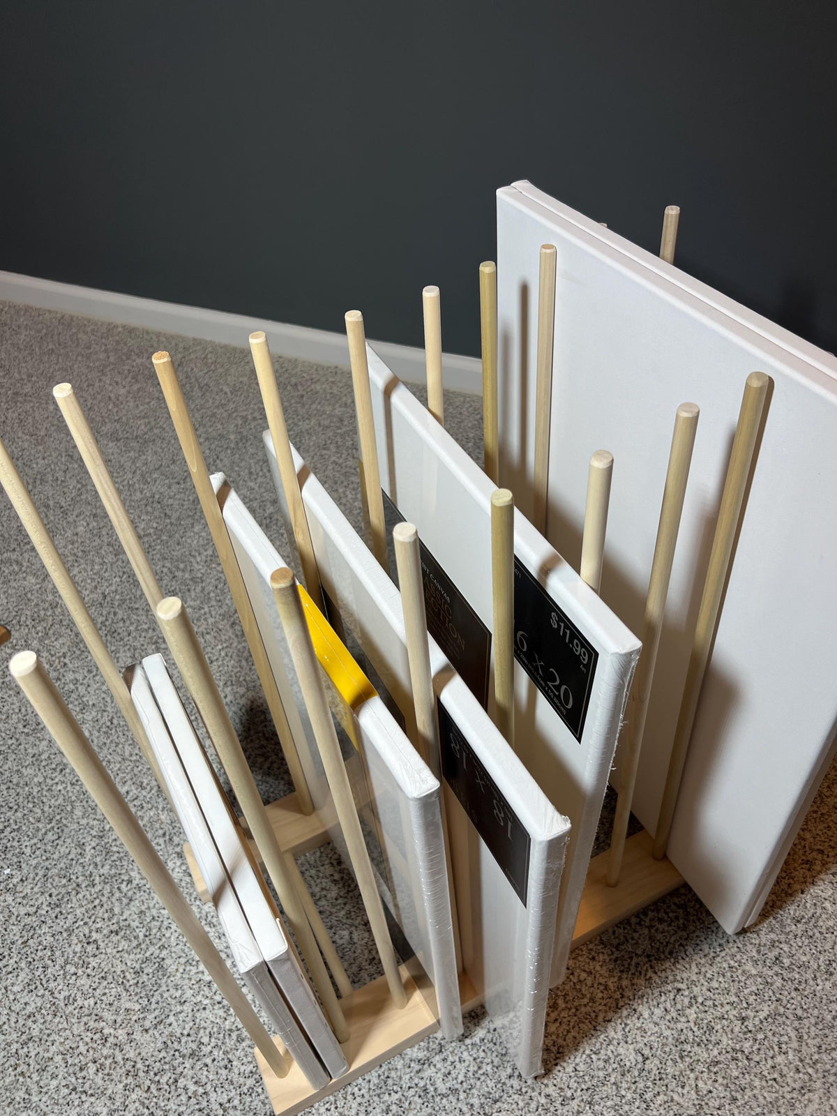 Handmade Wood Art Storage Rack: Canvas, Picture Frame Organizer - Optional Wheels
