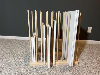 Handmade Wood Art Storage Rack: Canvas, Picture Frame Organizer - Optional Wheels