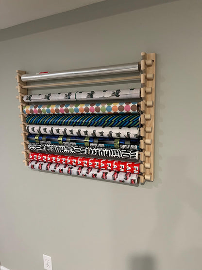 Handmade Wrapping Paper Roll Storage Rack - Easy Front Load Design - Holds 10 rolls
