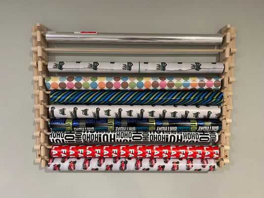 Handmade Wrapping Paper Roll Storage Rack - Easy Front Load Design - Holds 10 rolls