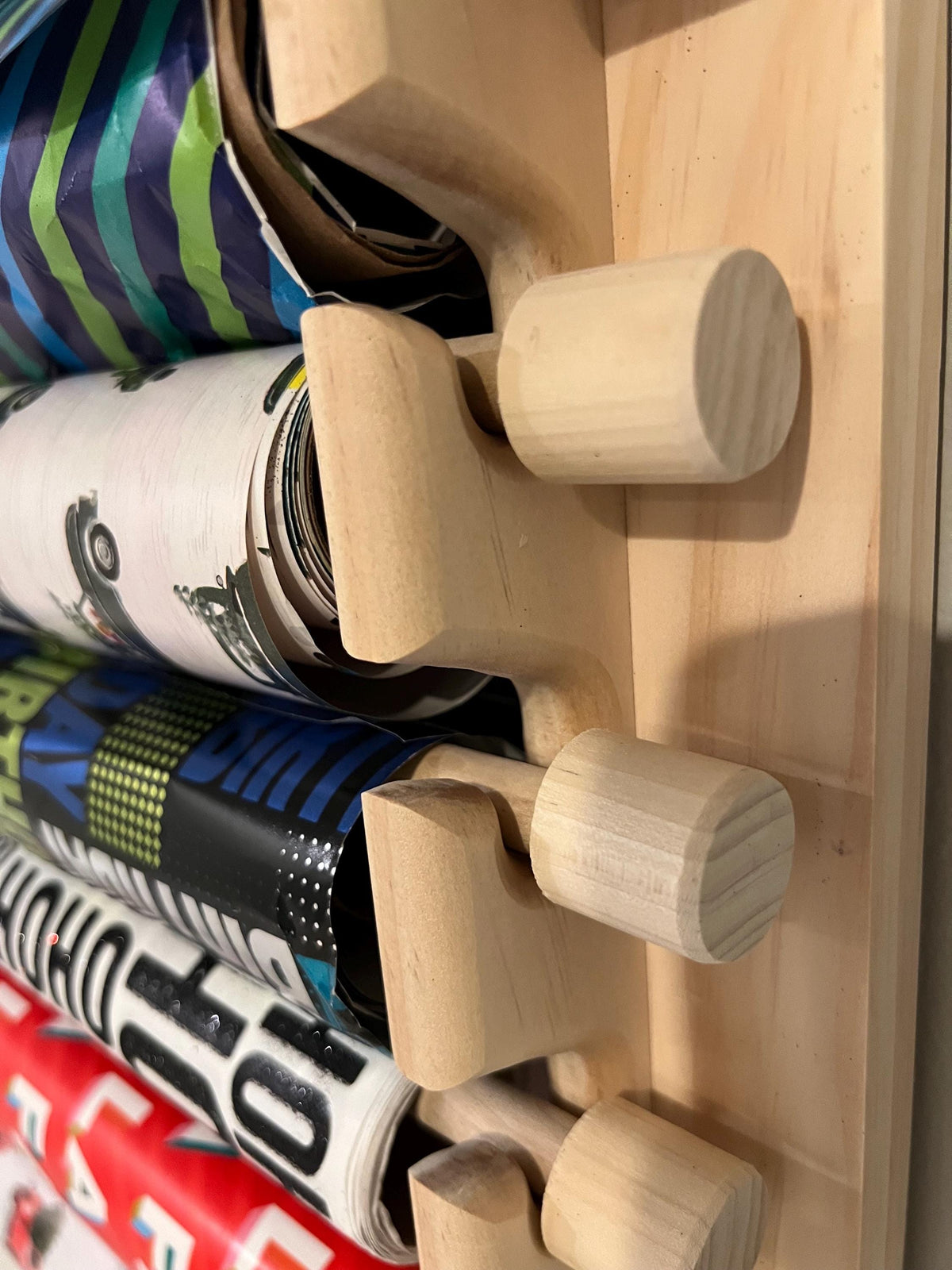 Handmade Wrapping Paper Roll Storage Rack - Easy Front Load Design - Holds 10 rolls