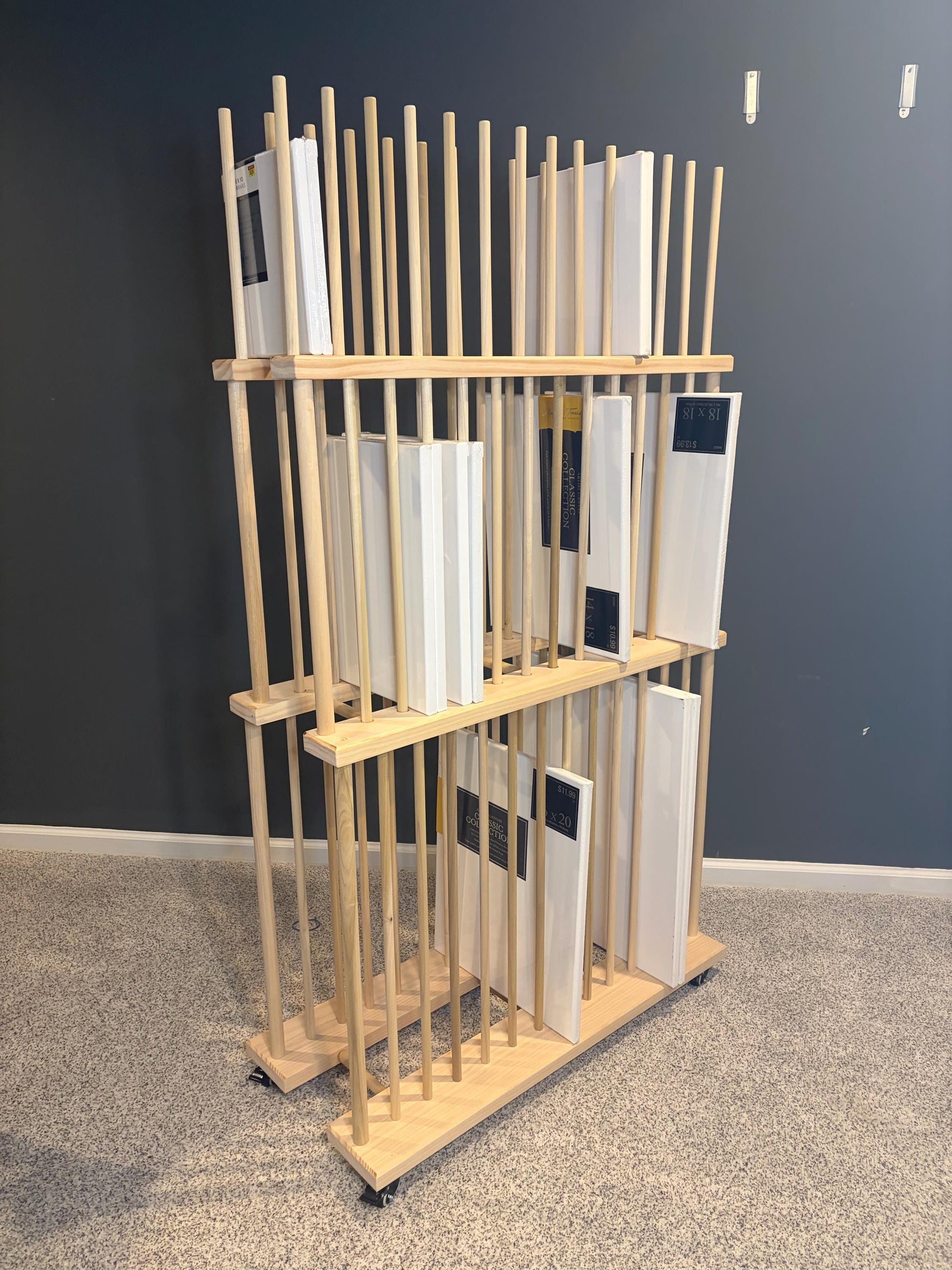 Three Tier Art Storage Cart - Three Levels of Canvas Storage - Custom Sizes Available