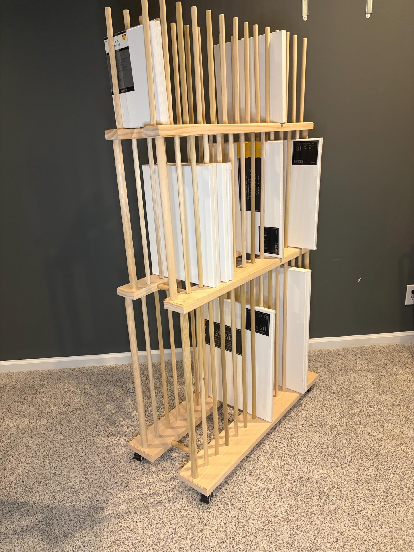 Three Tier Art Storage Cart - Three Levels of Canvas Storage - Custom Sizes Available