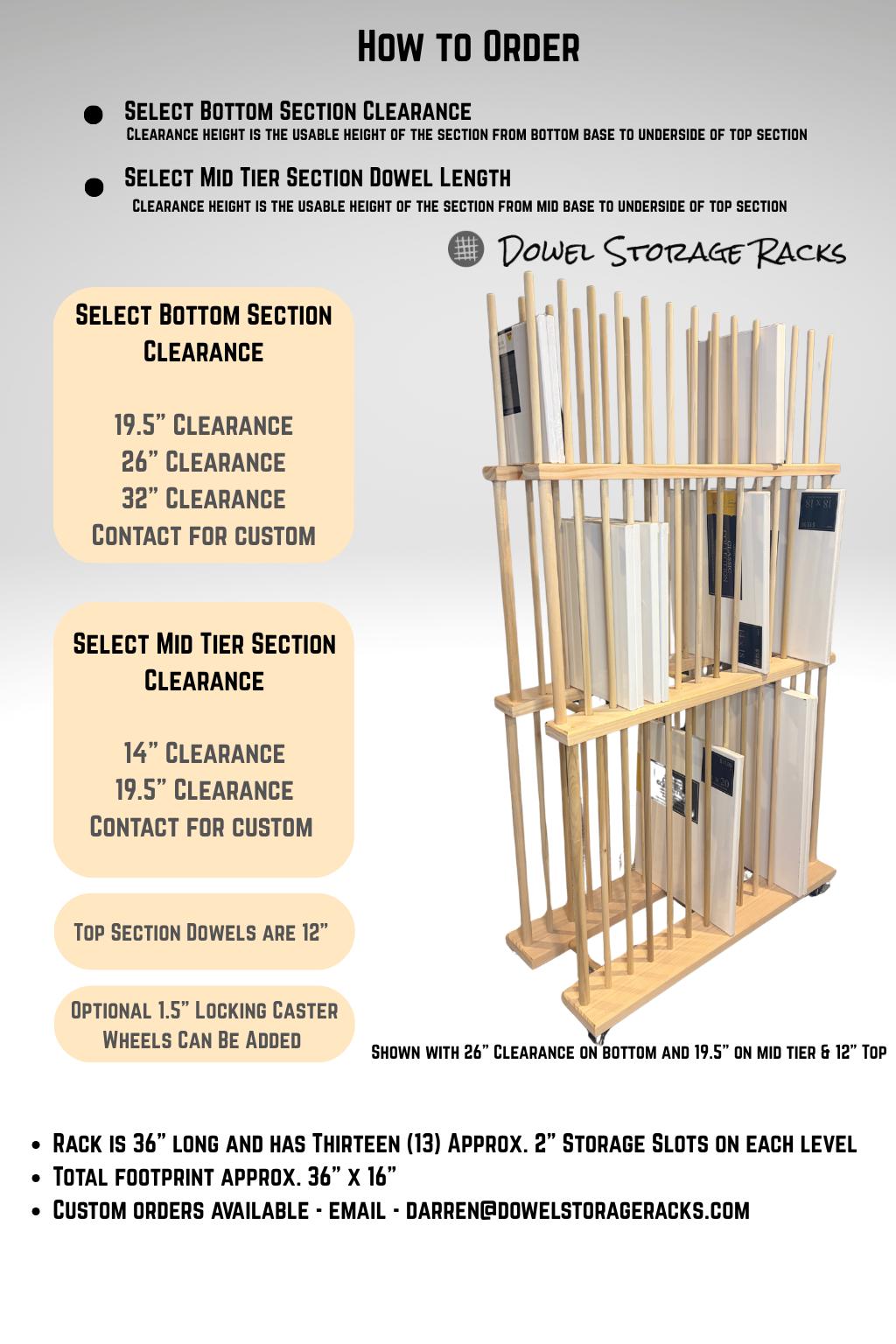 Three Tier Art Storage Cart - Three Levels of Canvas Storage - Custom Sizes Available