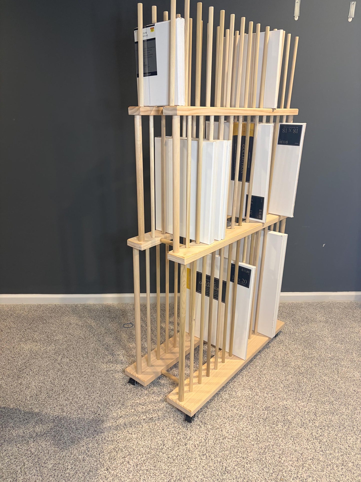 Three Tier Art Storage Cart - Three Levels of Canvas Storage - Custom Sizes Available