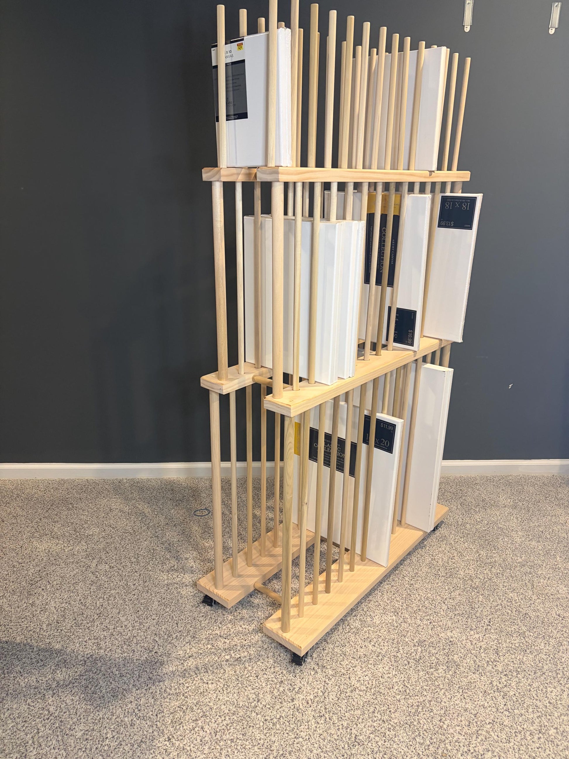 Three Tier Art Storage Cart - Three Levels of Canvas Storage - Custom Sizes Available