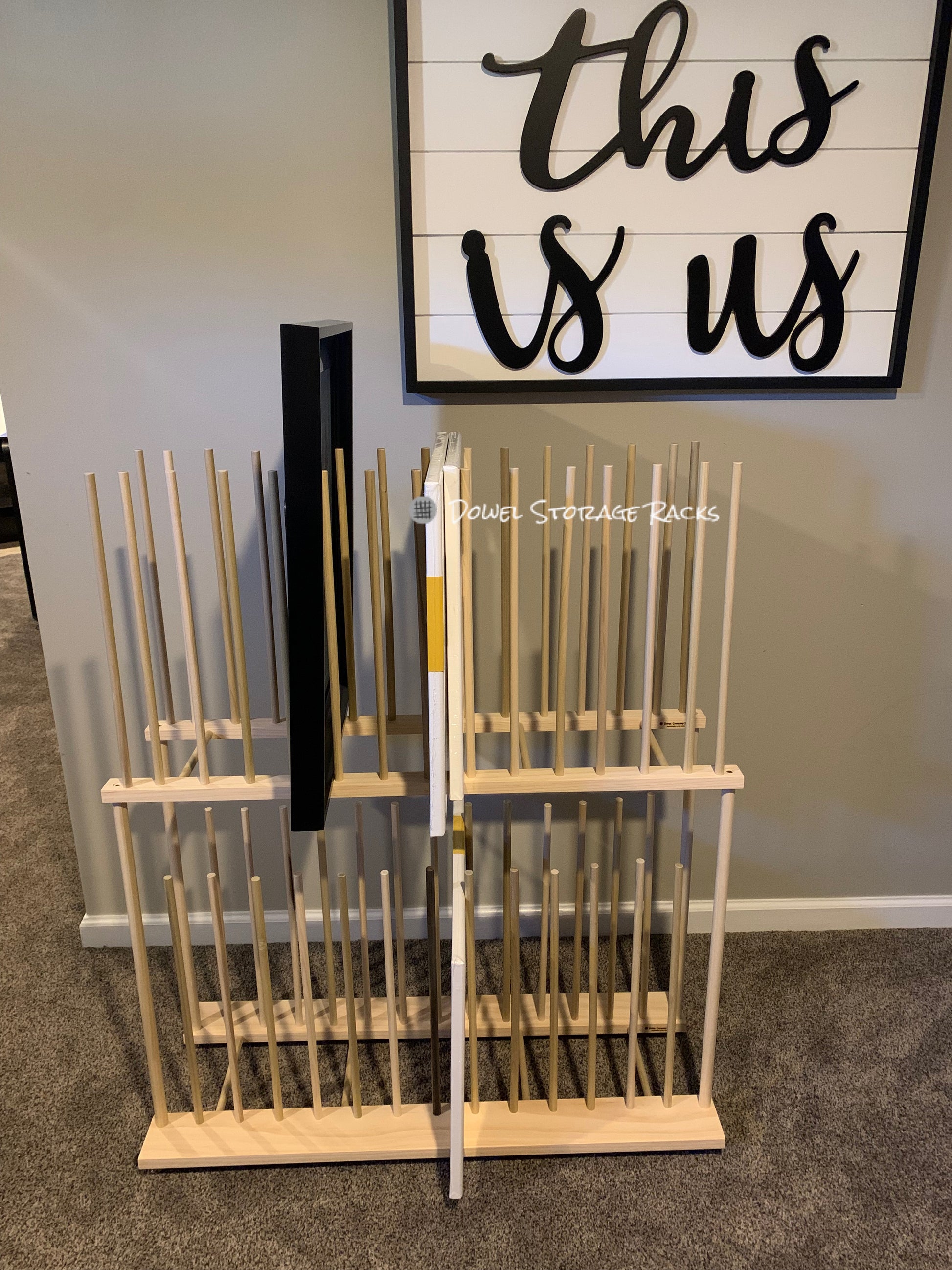 Two Tier Wheeled Art Storage Rack With 18 Tall Dowels 24 Long