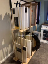 Load image into Gallery viewer, Two Tier Art Storage Cart With Swivel Caster Wheels- 36&quot; long with 30&quot; tall dowels on bottom - 18&quot; dowels on top
